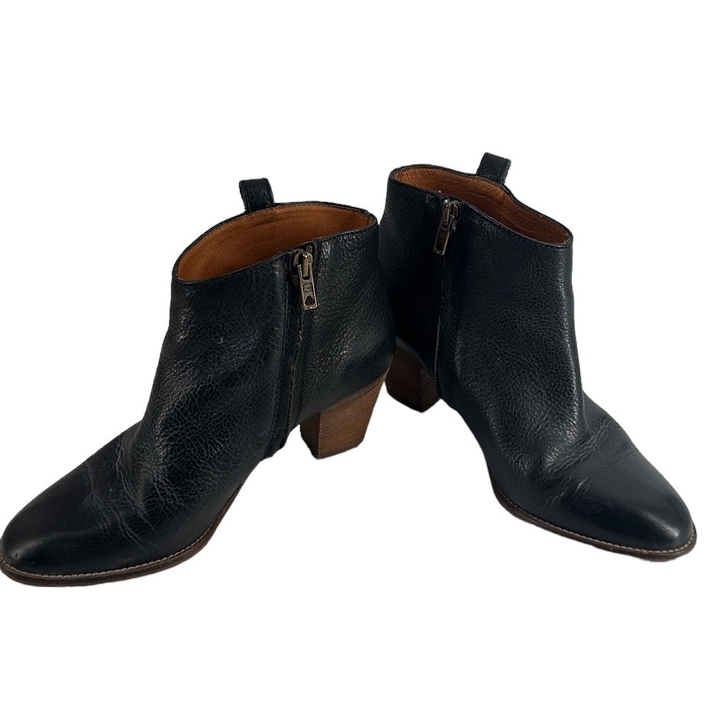 Madewell The Billie Boot black bootie Italian leather stacked heel sz 7 - Picture 8 of 12